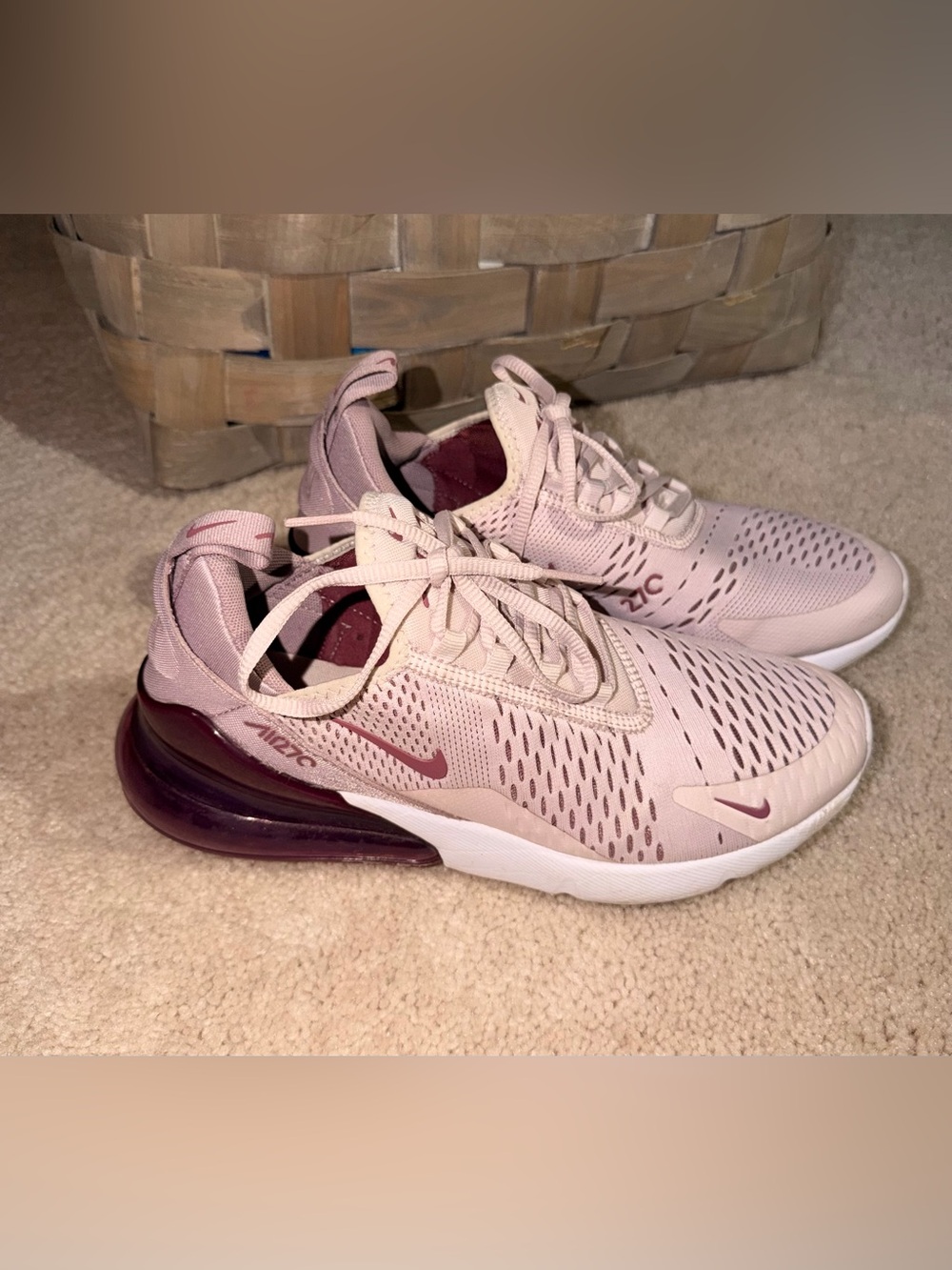 Nike Women's Pink and Maroon Air Max 270 Sneakers